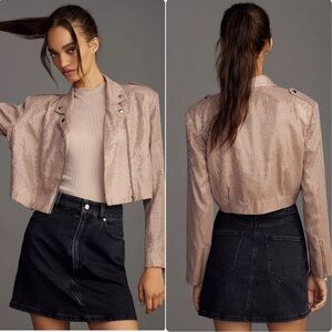 Anthropologie Sequin Moto Jacket, NWT, Size Medium, Taupe